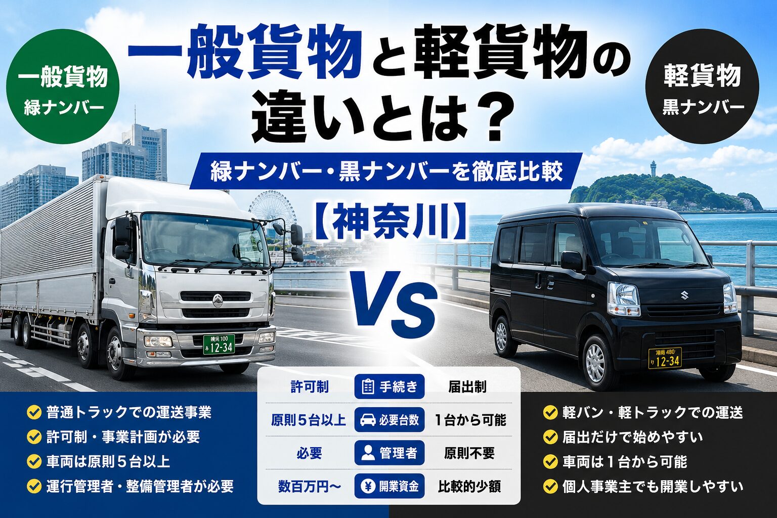 一般貨物と軽貨物の違いとは？緑ナンバー・黒ナンバーを徹底比較【神奈川】